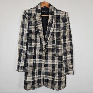Zara Black and Cream Plaid Jacket